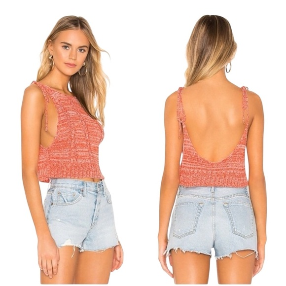 Free People Bombshell Capri Orange Knit Tie Shoulder Crop Top Size L #1660 NWT - Picture 1 of 8